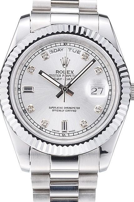 Aaa fake watches Dial Stainless Polished Silver Rolex Day-Date Steel 0704